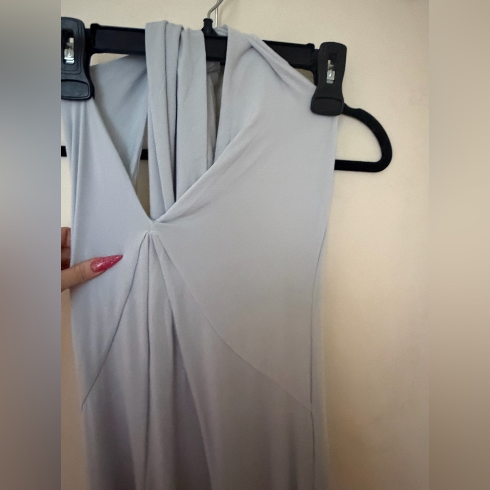Meshki Light Blue Stretchy Lowback Halter Floor Length Dress - Picture 3 of 9